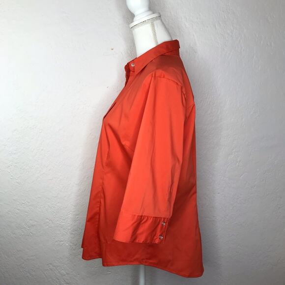 New York and Co Women's 3/4 Sleeve Collared Button Orange Shirt Blouse XL Petite - Picture 2 of 6